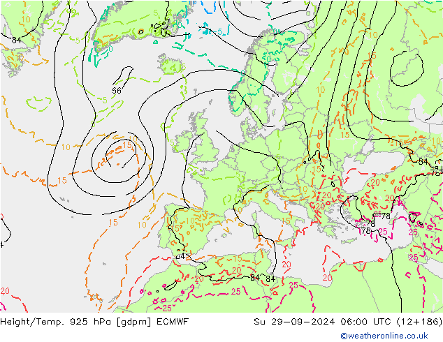 Height/Temp. 925 hPa ECMWF Ne 29.09.2024 06 UTC