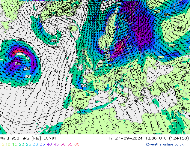 Vento 950 hPa ECMWF Sex 27.09.2024 18 UTC