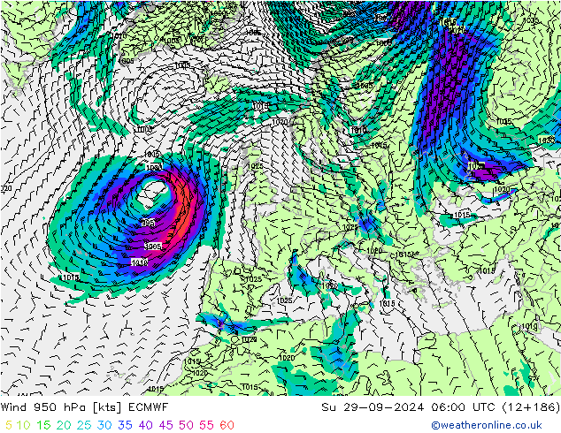 Wind 950 hPa ECMWF Su 29.09.2024 06 UTC