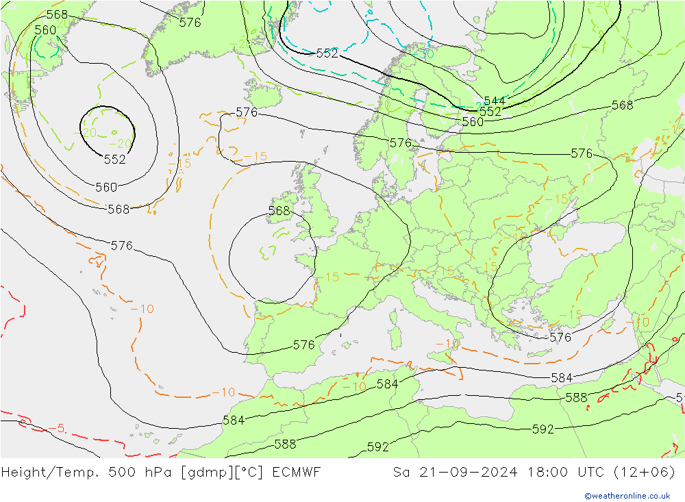 Geop./Temp. 500 hPa ECMWF sáb 21.09.2024 18 UTC