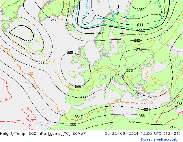 Z500/Rain (+SLP)/Z850 ECMWF So 22.09.2024 12 UTC