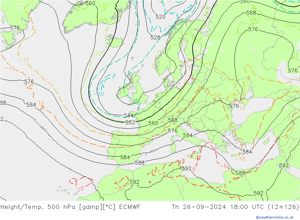 Z500/Rain (+SLP)/Z850 ECMWF Do 26.09.2024 18 UTC