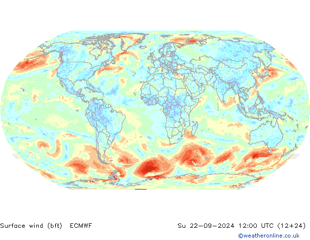 Viento 10 m (bft) ECMWF dom 22.09.2024 12 UTC