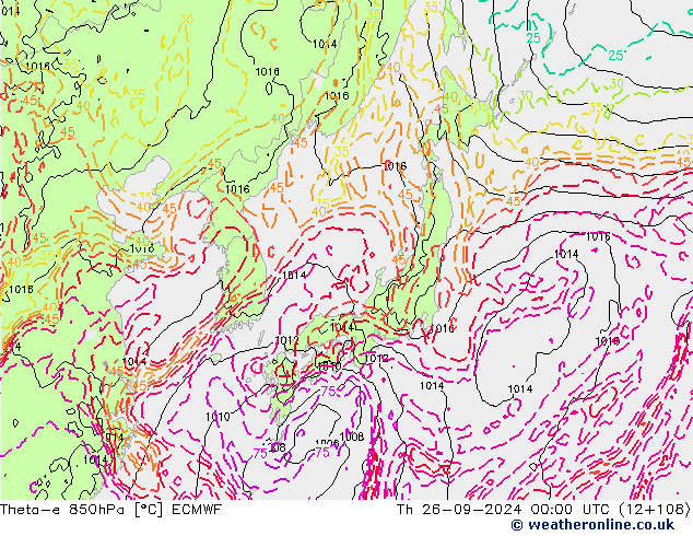 Theta-e 850hPa ECMWF Qui 26.09.2024 00 UTC