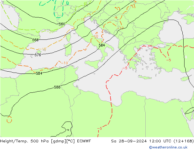 Z500/Rain (+SLP)/Z850 ECMWF Sáb 28.09.2024 12 UTC