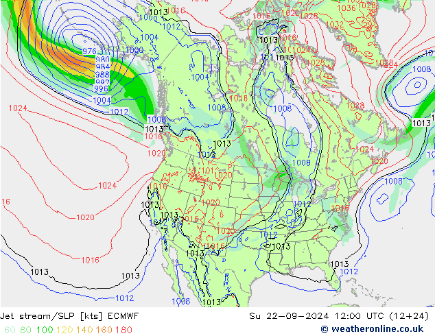 高速氣流/地面气压 ECMWF 星期日 22.09.2024 12 UTC