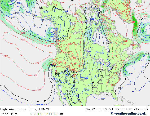 High wind areas ECMWF 星期六 21.09.2024 12 UTC