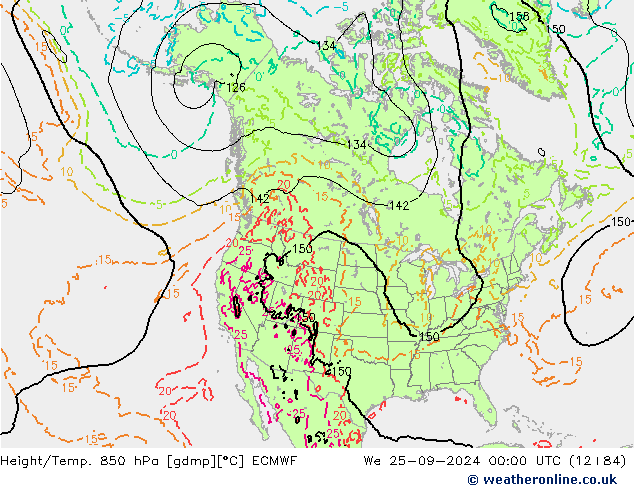 Z500/Rain (+SLP)/Z850 ECMWF Mi 25.09.2024 00 UTC