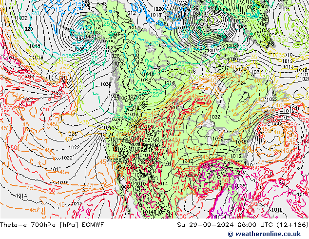 Theta-e 700hPa ECMWF Su 29.09.2024 06 UTC