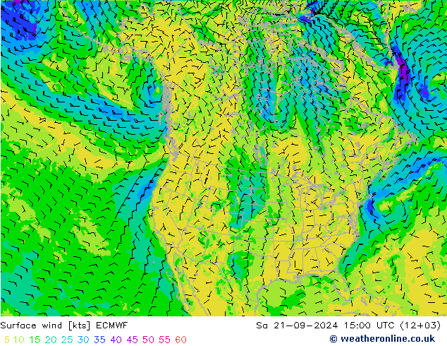 风 10 米 ECMWF 星期六 21.09.2024 15 UTC