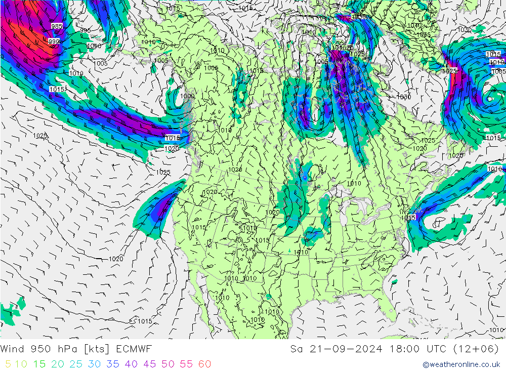 Wind 950 hPa ECMWF Sa 21.09.2024 18 UTC