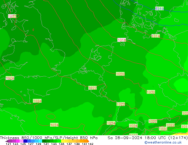 Schichtdicke 850-1000 hPa ECMWF Sa 28.09.2024 18 UTC