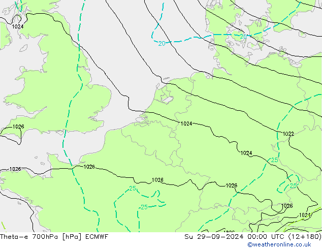 Theta-e 700гПа ECMWF Вс 29.09.2024 00 UTC