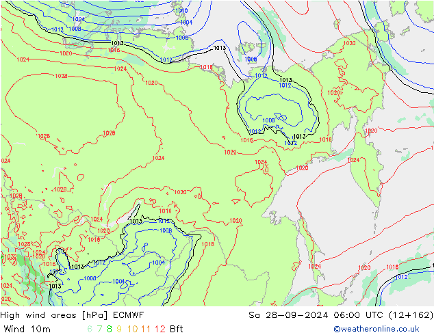 Windvelden ECMWF za 28.09.2024 06 UTC