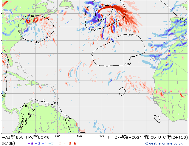 T-Adv. 850 hPa ECMWF ven 27.09.2024 18 UTC