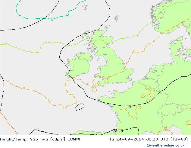 Height/Temp. 925 hPa ECMWF Tu 24.09.2024 00 UTC