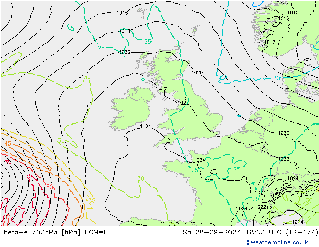 Theta-e 700hPa ECMWF za 28.09.2024 18 UTC