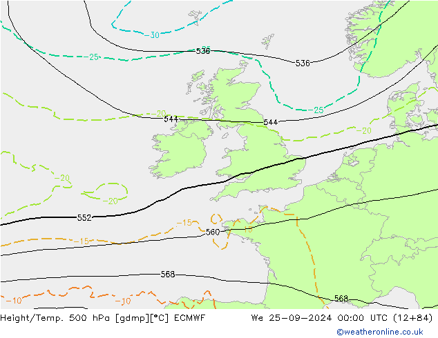 Z500/Rain (+SLP)/Z850 ECMWF Mi 25.09.2024 00 UTC