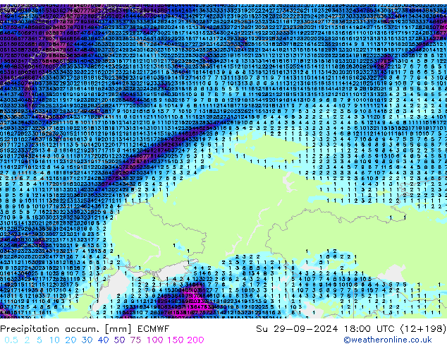 Precipitation accum. ECMWF Dom 29.09.2024 18 UTC