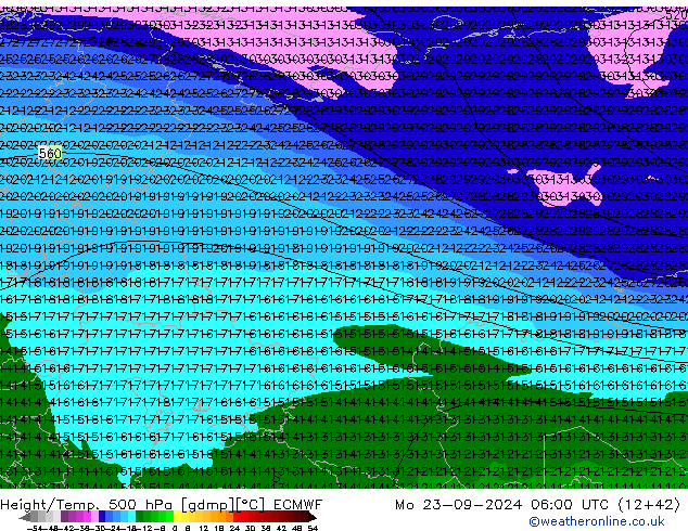 Z500/Rain (+SLP)/Z850 ECMWF Mo 23.09.2024 06 UTC