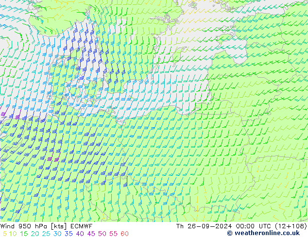 Rüzgar 950 hPa ECMWF Per 26.09.2024 00 UTC