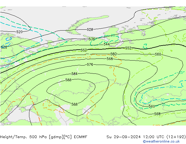 Z500/Rain (+SLP)/Z850 ECMWF Su 29.09.2024 12 UTC