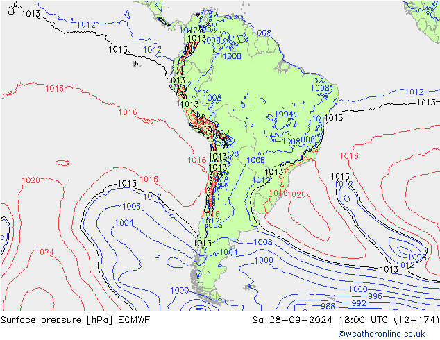 Surface pressure ECMWF Sa 28.09.2024 18 UTC