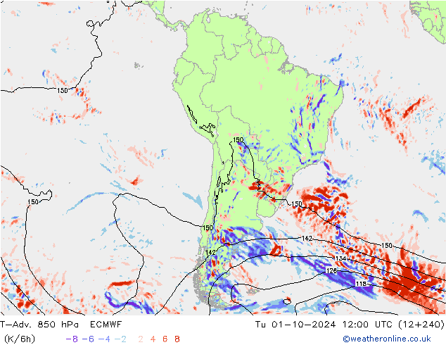 T-Adv. 850 hPa ECMWF di 01.10.2024 12 UTC