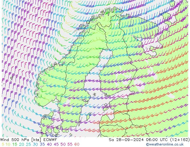 Wind 500 hPa ECMWF Sa 28.09.2024 06 UTC