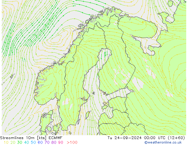 Streamlines 10m ECMWF Tu 24.09.2024 00 UTC