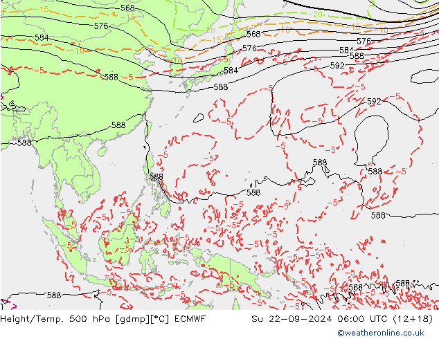 Z500/Rain (+SLP)/Z850 ECMWF Su 22.09.2024 06 UTC