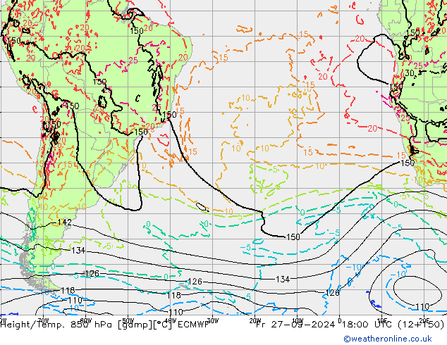 Height/Temp. 850 hPa ECMWF Fr 27.09.2024 18 UTC