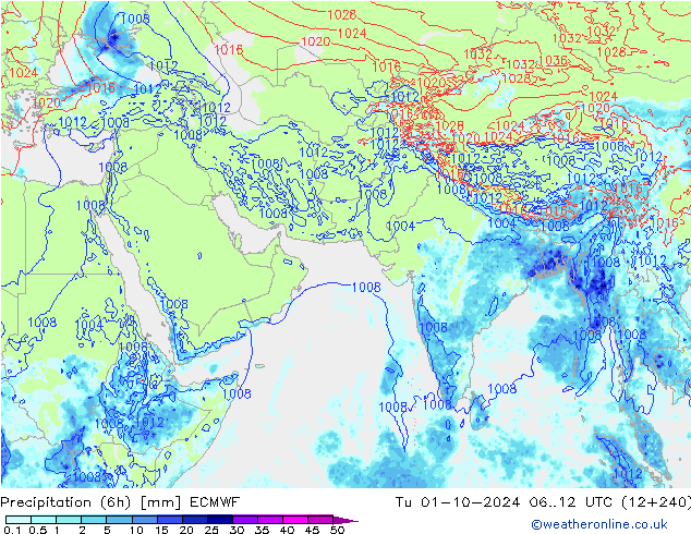 Z500/Rain (+SLP)/Z850 ECMWF 星期二 01.10.2024 12 UTC