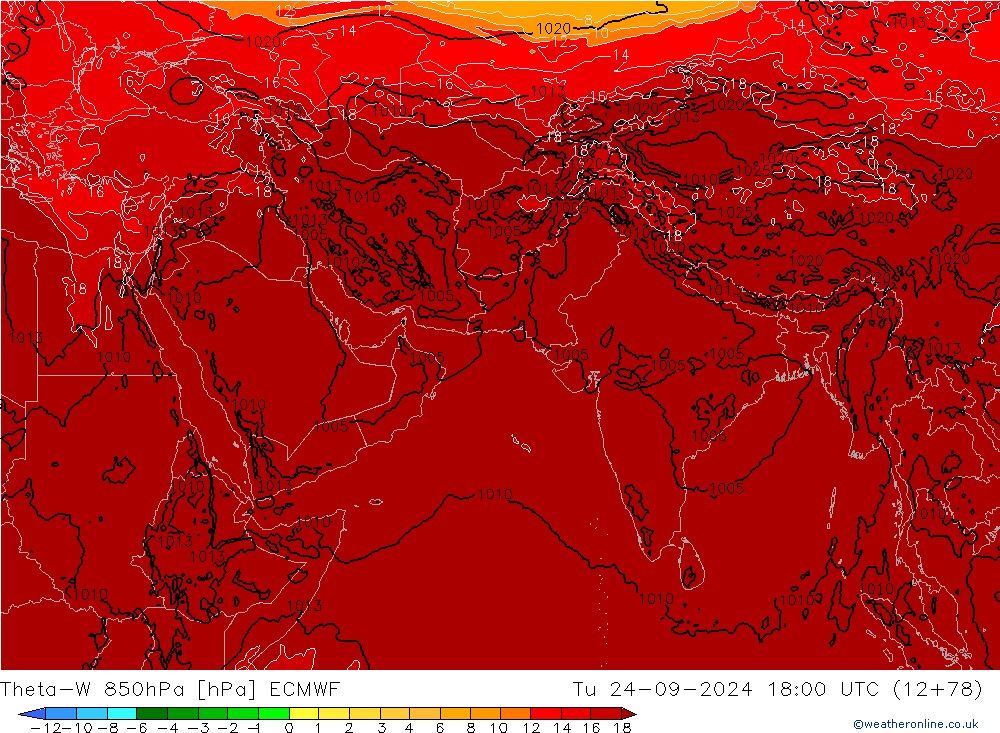 Theta-W 850hPa ECMWF Tu 24.09.2024 18 UTC