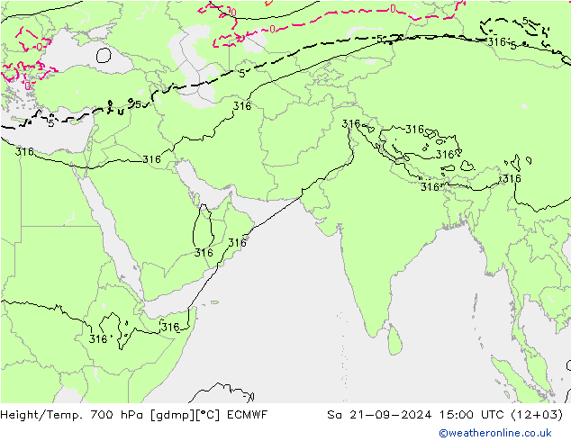 Height/Temp. 700 hPa ECMWF 星期六 21.09.2024 15 UTC