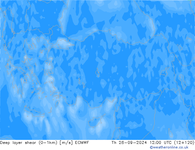 Deep layer shear (0-1km) ECMWF do 26.09.2024 12 UTC