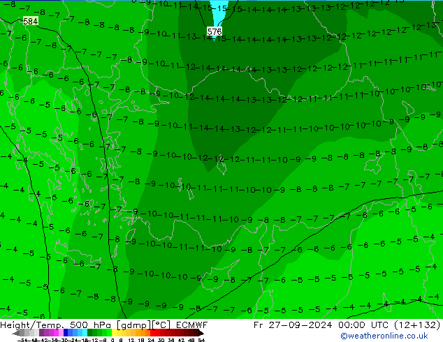 Z500/Rain (+SLP)/Z850 ECMWF Fr 27.09.2024 00 UTC