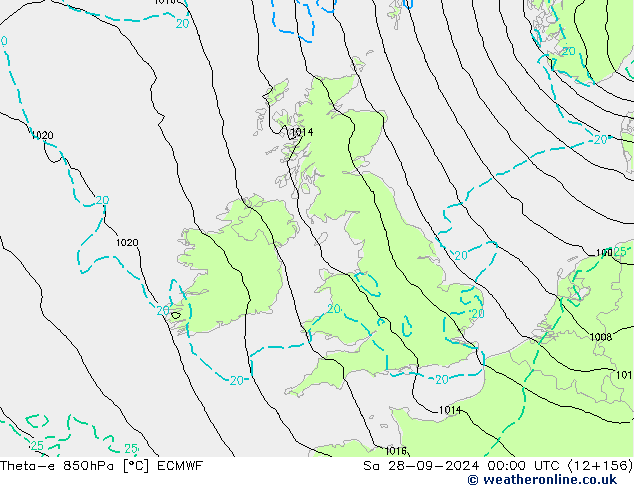 Theta-e 850hPa ECMWF So 28.09.2024 00 UTC