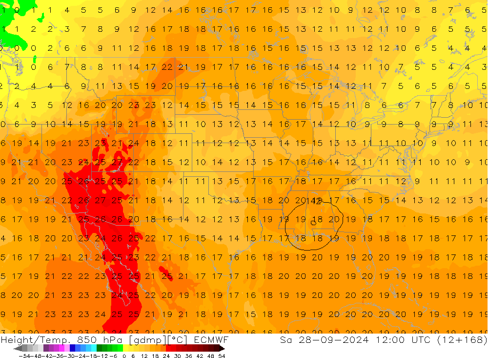 Yükseklik/Sıc. 850 hPa ECMWF Cts 28.09.2024 12 UTC