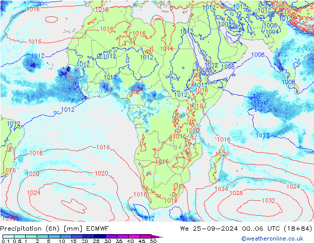 Z500/Rain (+SLP)/Z850 ECMWF mer 25.09.2024 06 UTC