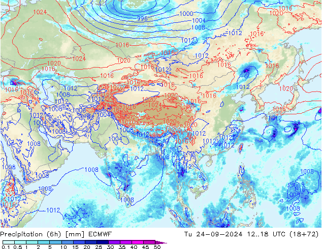 Z500/Rain (+SLP)/Z850 ECMWF Tu 24.09.2024 18 UTC