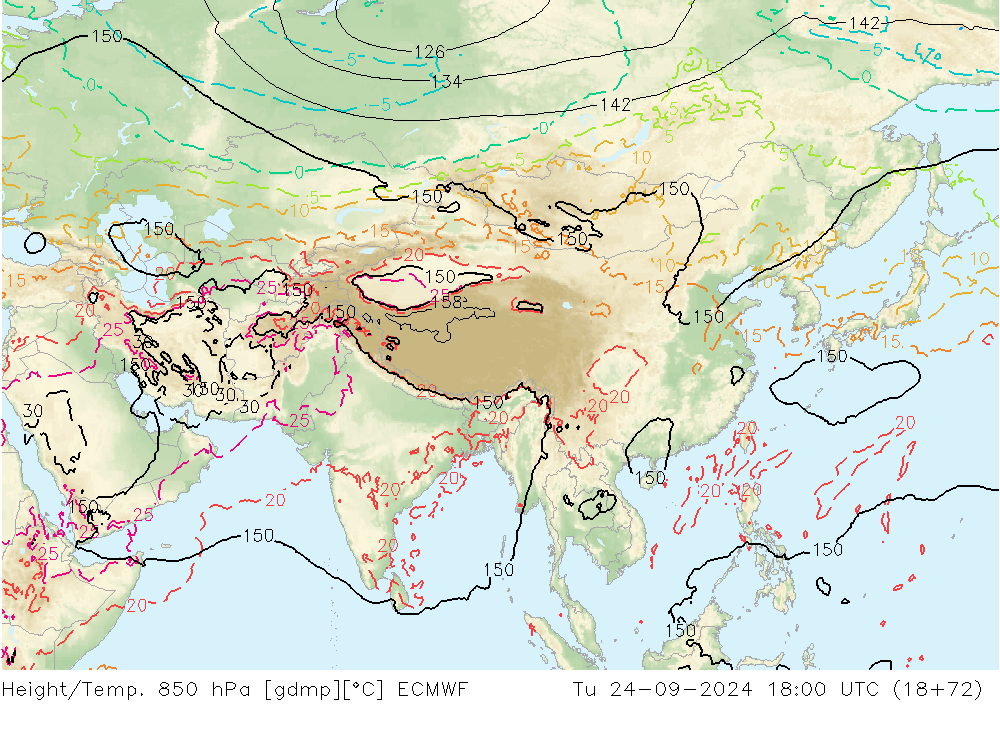 Z500/Rain (+SLP)/Z850 ECMWF Út 24.09.2024 18 UTC