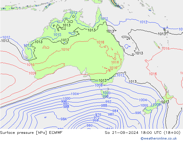 Presión superficial ECMWF sáb 21.09.2024 18 UTC