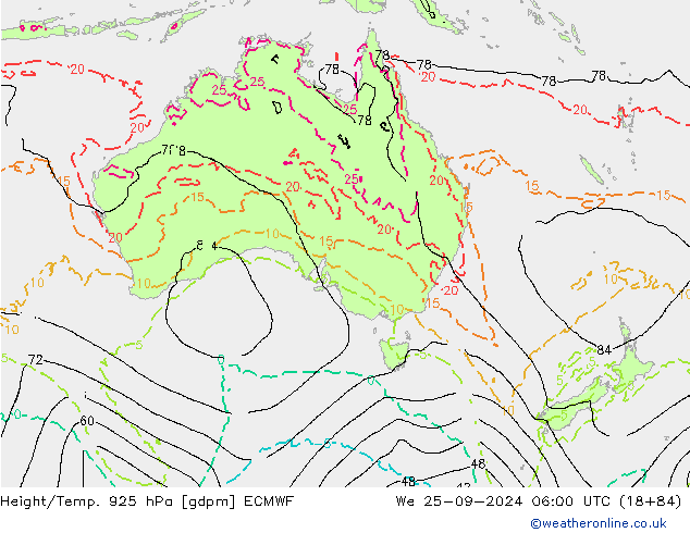 Height/Temp. 925 hPa ECMWF We 25.09.2024 06 UTC