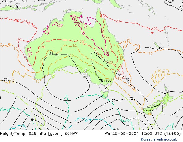 Yükseklik/Sıc. 925 hPa ECMWF Çar 25.09.2024 12 UTC