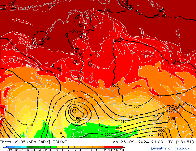 Theta-W 850hPa ECMWF Seg 23.09.2024 21 UTC