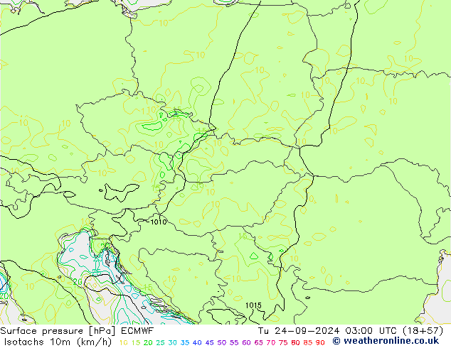 Isotachs (kph) ECMWF Tu 24.09.2024 03 UTC