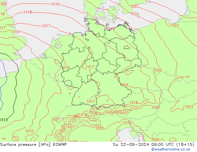 Bodendruck ECMWF So 22.09.2024 09 UTC