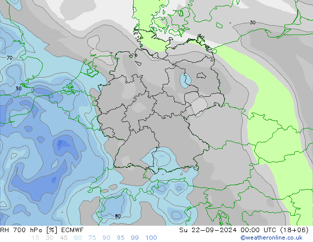 RH 700 hPa ECMWF Su 22.09.2024 00 UTC