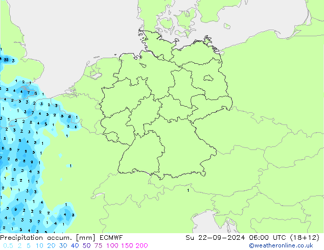 Nied. akkumuliert ECMWF So 22.09.2024 06 UTC